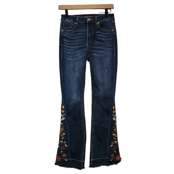 ASHLEY MASON Womens Juniors Size 5/27 Dark Wash Bootcut Embroidered Y2K Festival - Picture 2 of 13